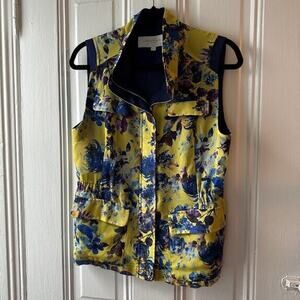 Crocodile Ladies Blue & Yellow Mesh Floral Zippered Vest Pockets Size Medium